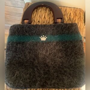 Handmade, Gray and Green Wool Handbag